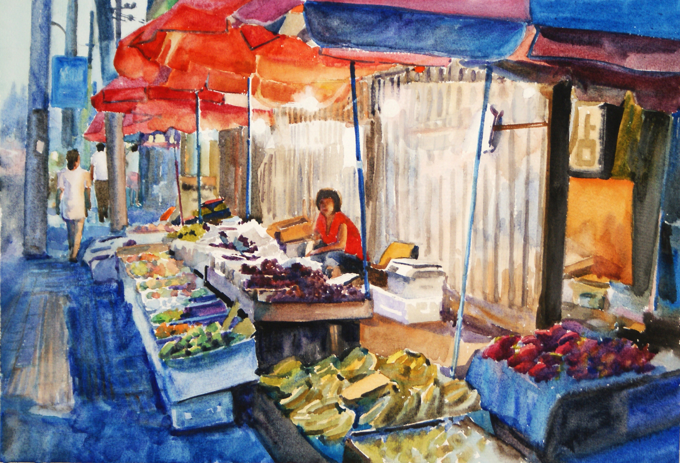 北京夜市 _纸本水彩_水彩_宝甄网