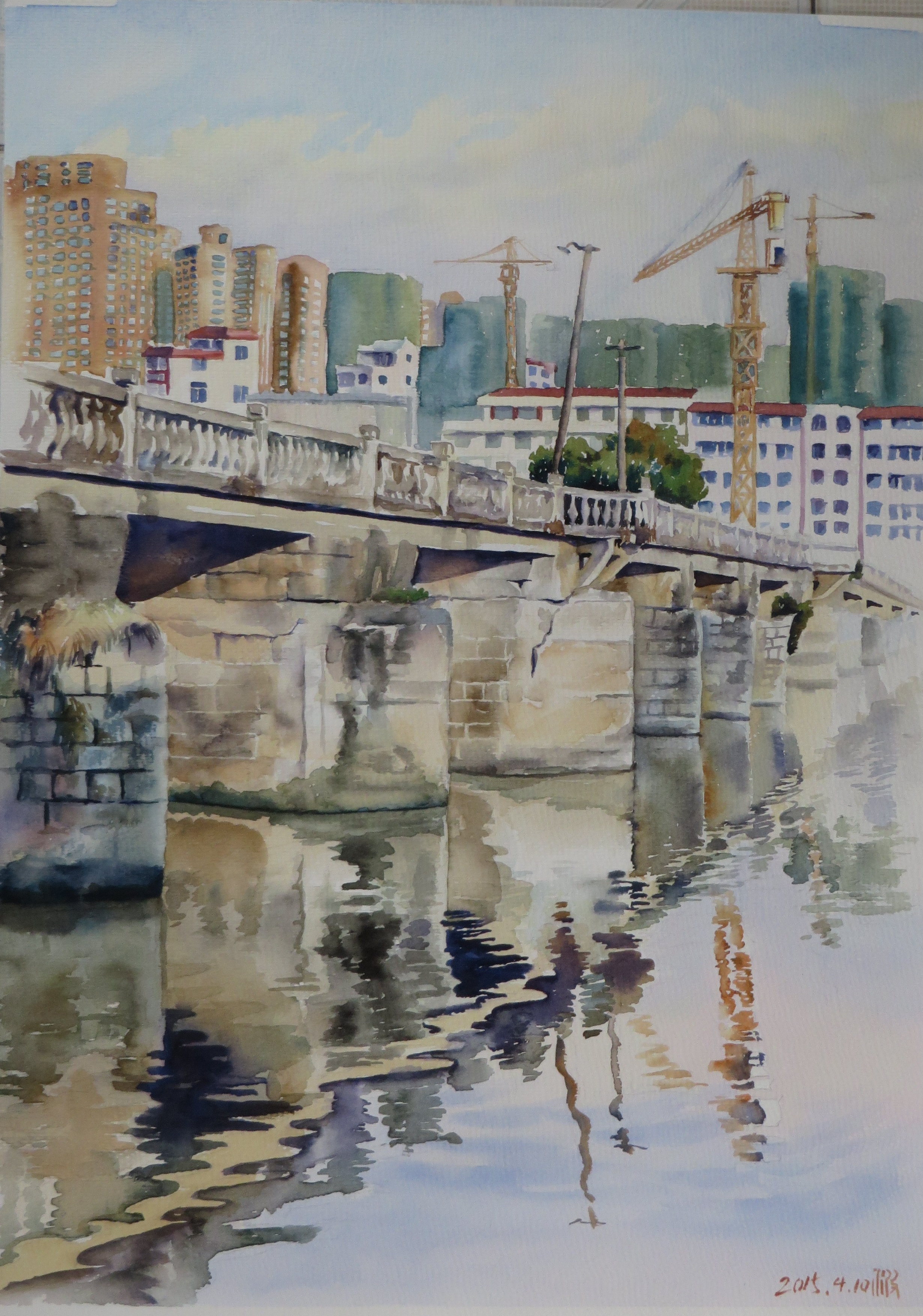 南门古桥_水彩_宝甄网