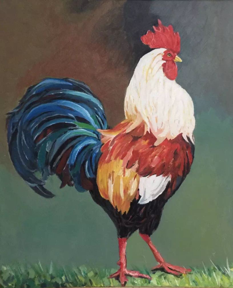 公鸡_布面丙烯_油画_宝甄网