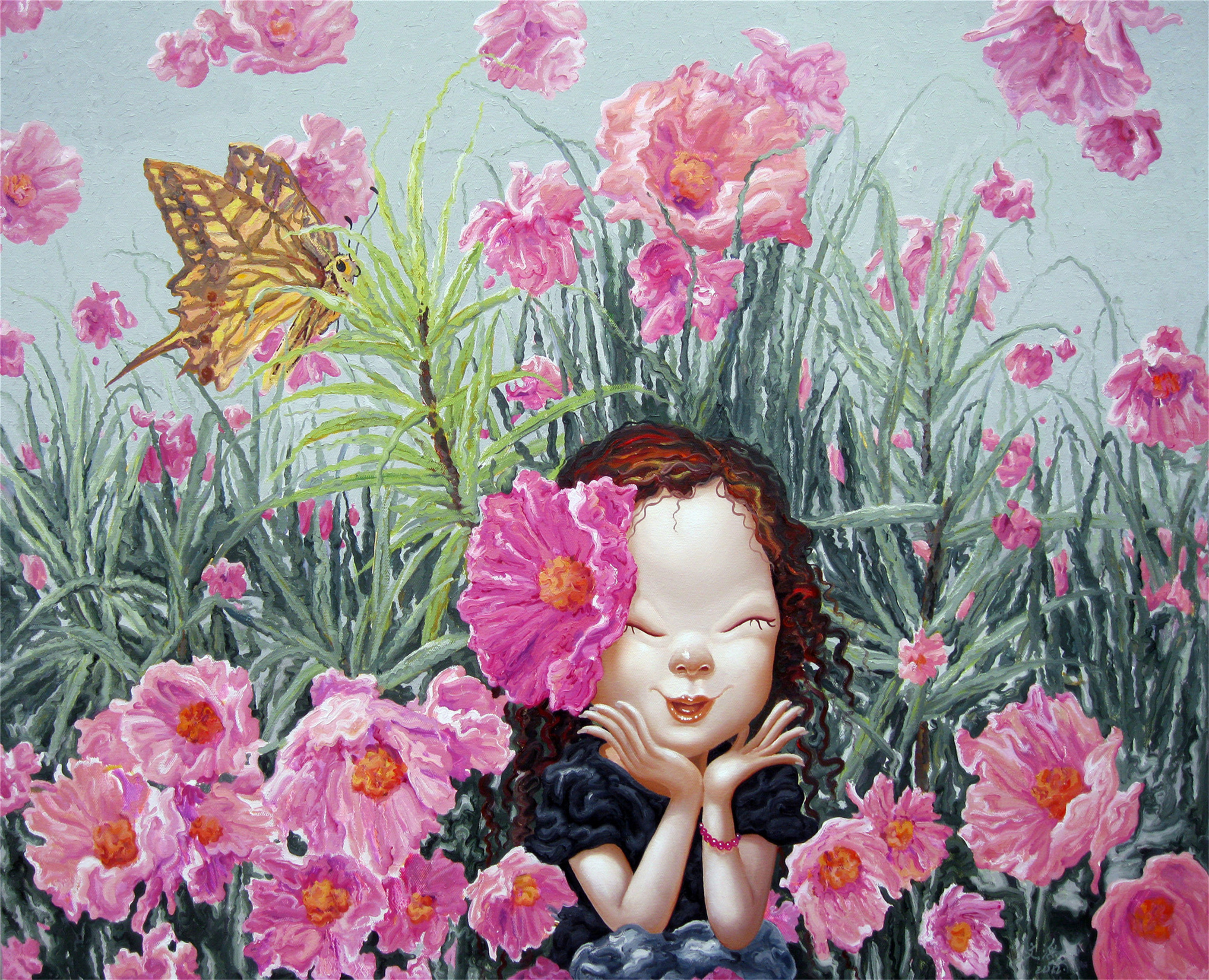 蝴蝶翩翩花翻飞 _布面油画_油画_宝甄网