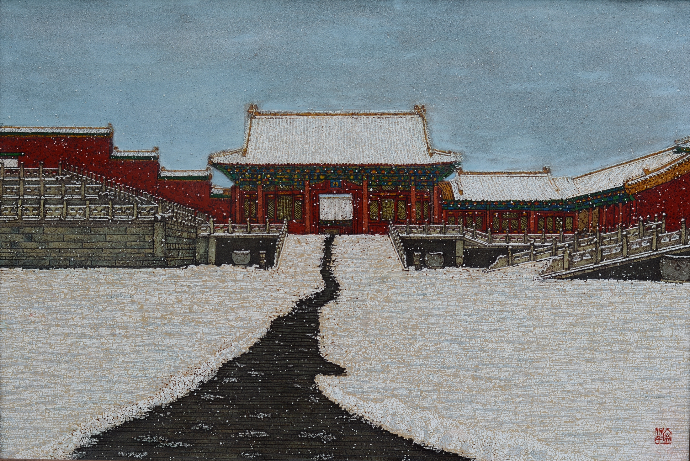 紫禁城瑞雪之一_漆画_宝甄网