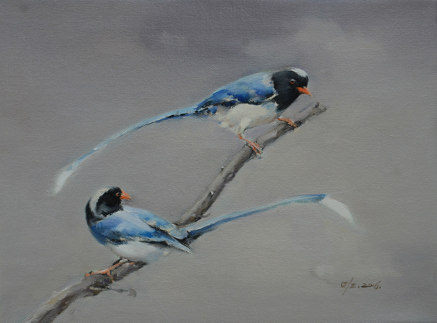 鹊登高枝1_布面油画_油画_宝甄网