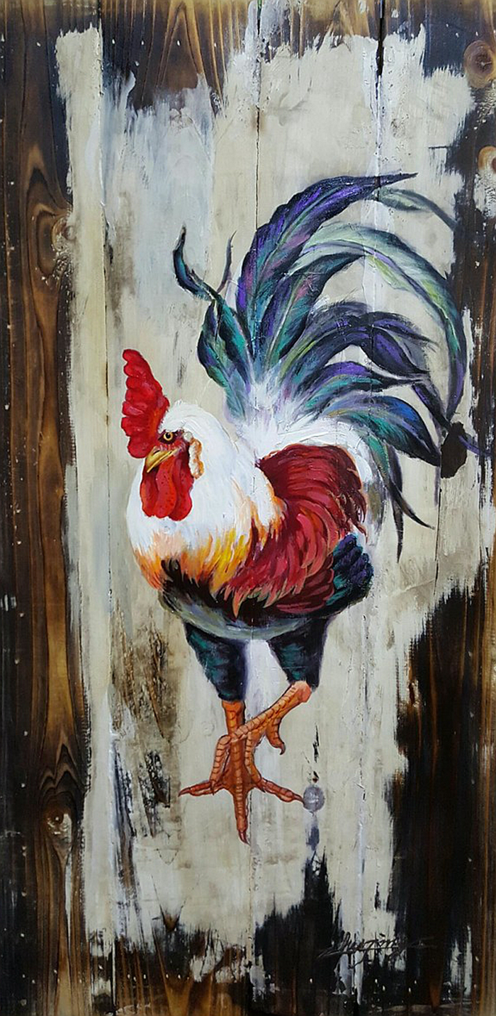 公鸡_布面丙烯_油画_宝甄网