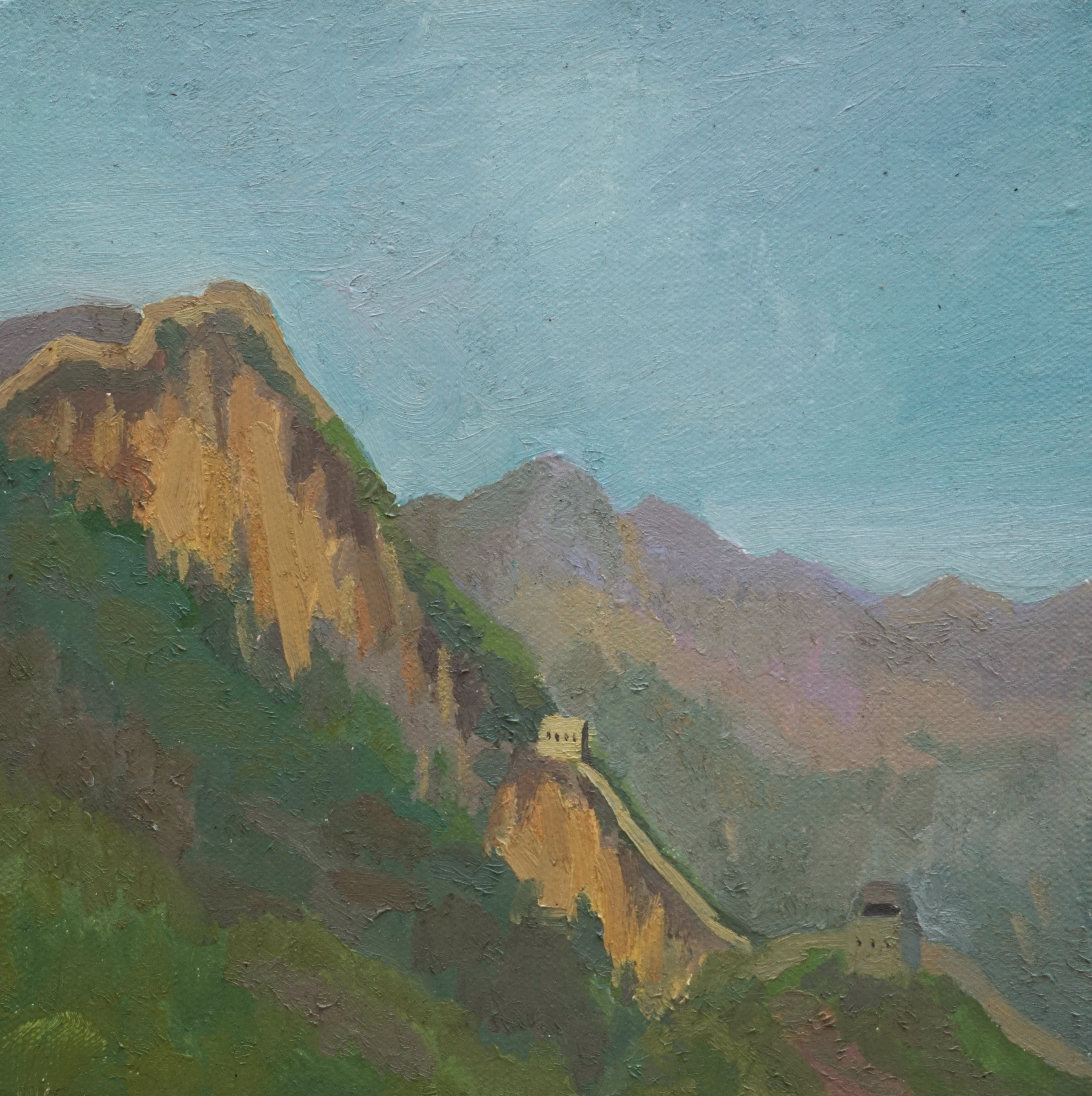 风景写生野长城_布面油画_油画_宝甄网