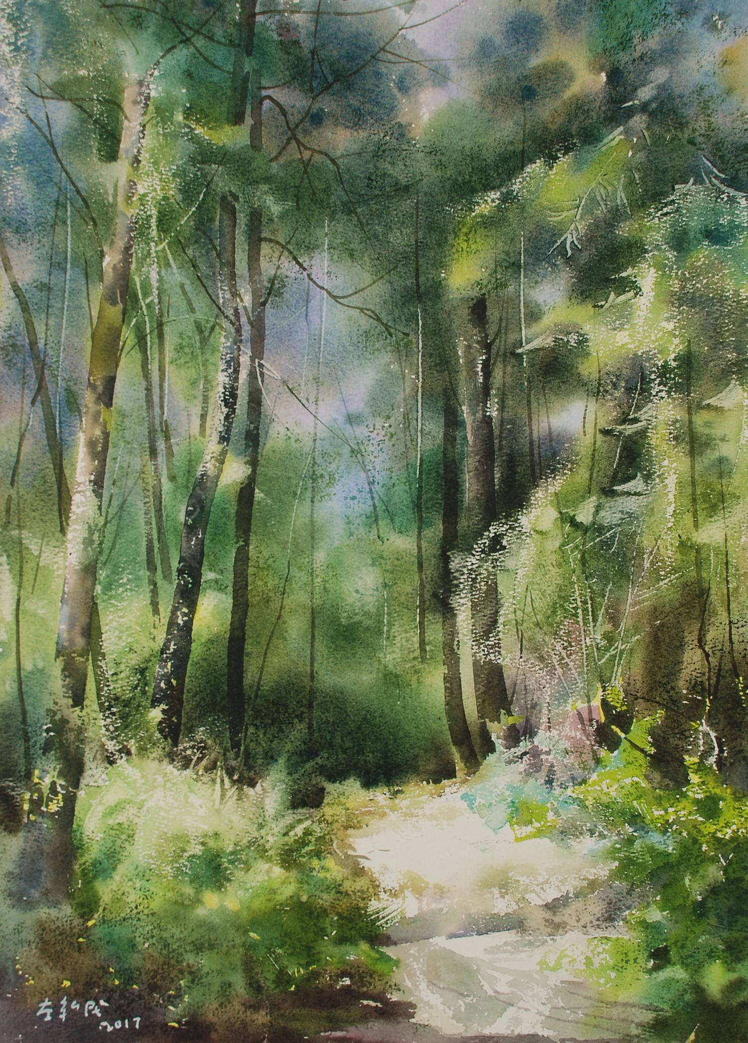 丛林阳光_纸本水彩_水彩_宝甄网