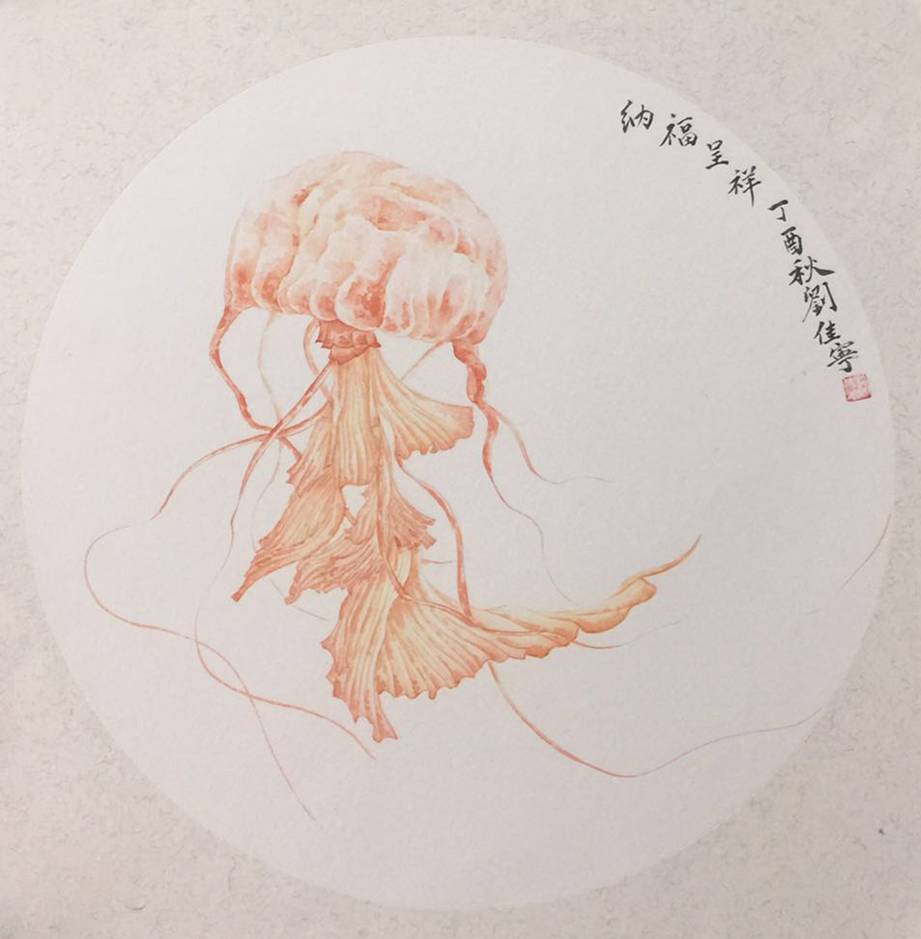 水母_纸本设色_国画_宝甄网