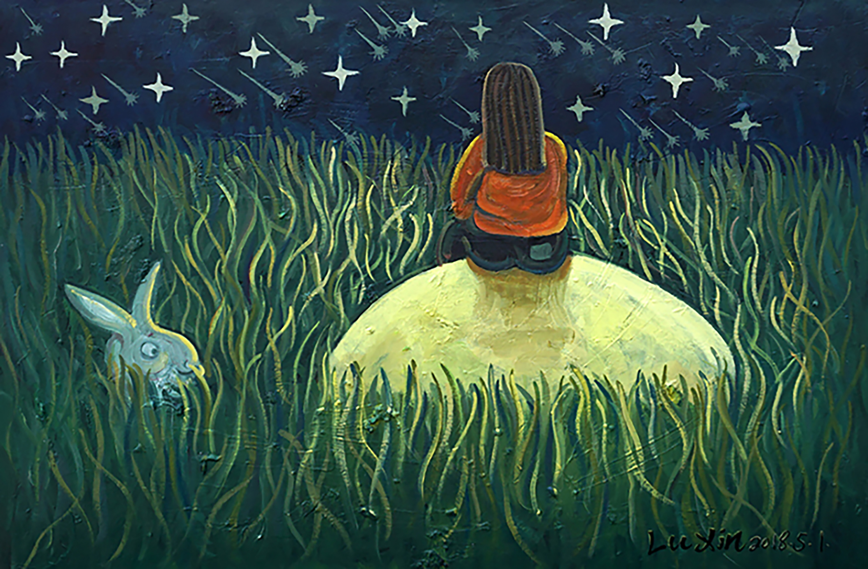 月亮下来了_布面油画_油画_宝甄网