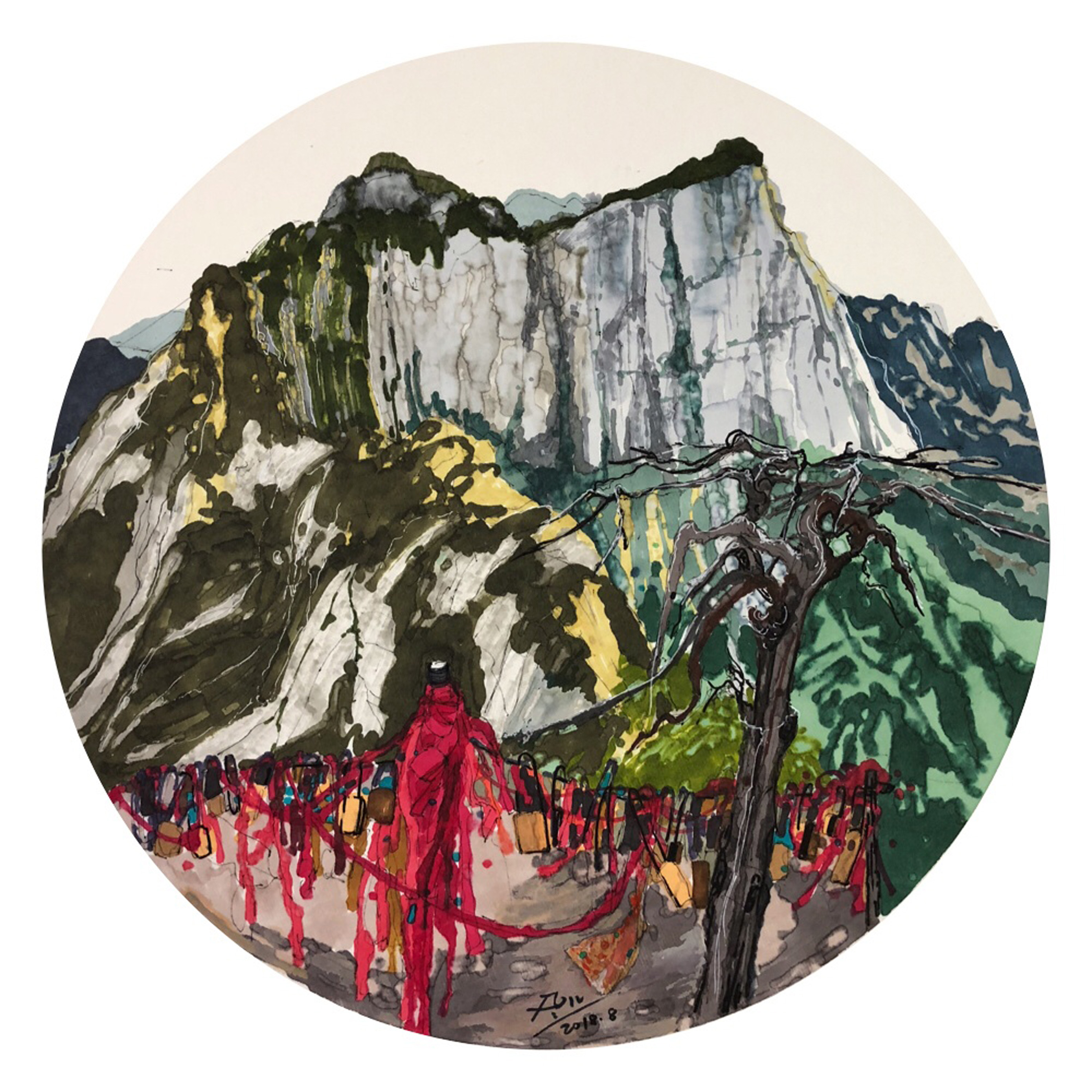 西岳华山_纸本综合材料_水彩_宝甄网