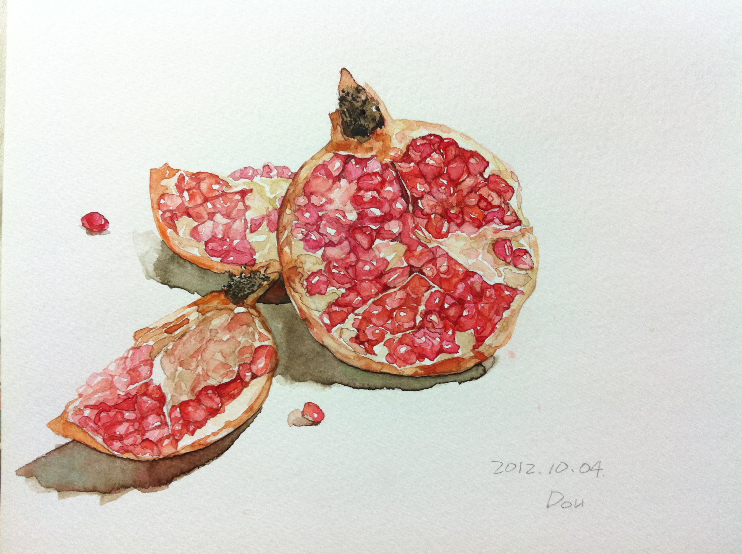 石榴_纸本水彩_水彩_宝甄网