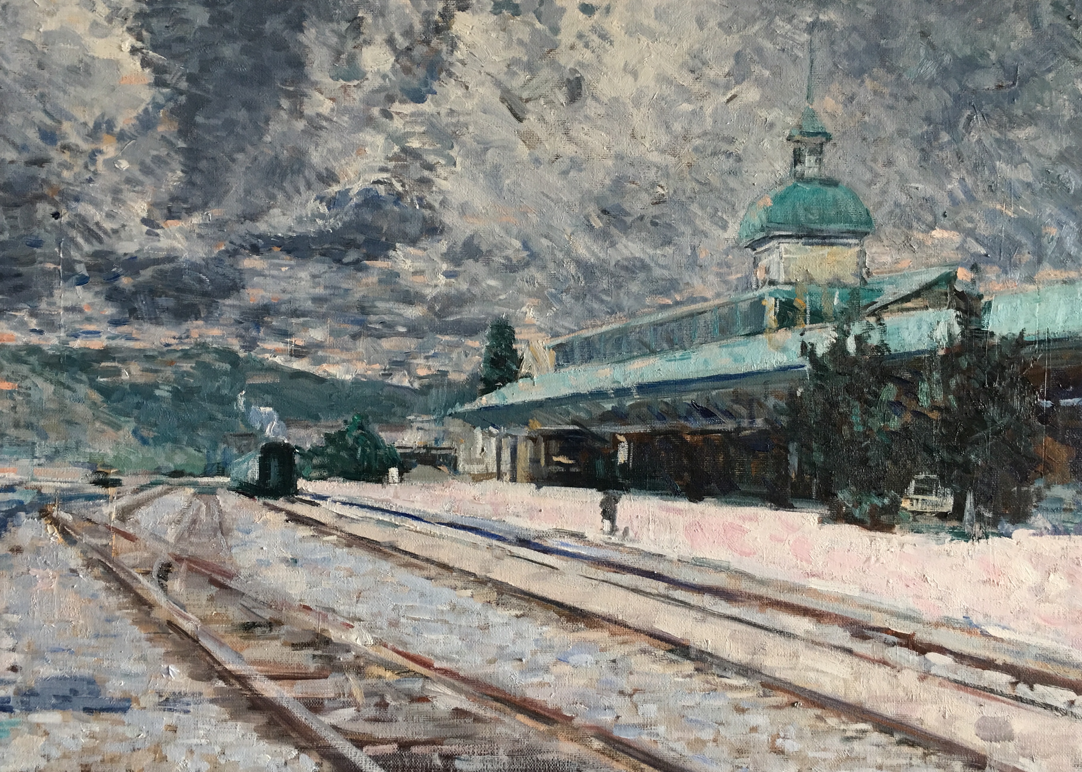 车站_布面油画_油画_宝甄网